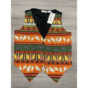 Vintage Basic Editions‎ Halloween Vest Pumpkin  Ghost Cat Witch Legs Small NWT